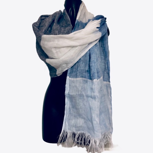 Pepito’s Accessories - Italian Blue Linen Color Block Scarf Beach Coverup